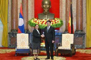 Chủ tịch nước Lương Cường tiếp Phó chủ tịch nước Lào Pany Yathotou