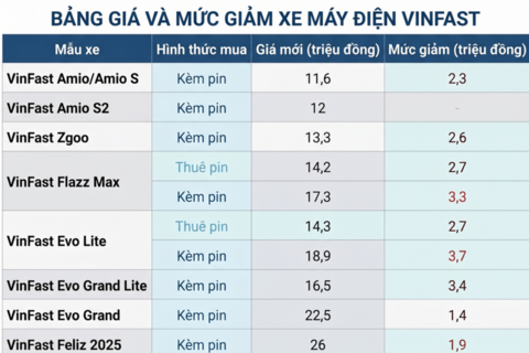 Giá xe điện VinFast tháng 7: Giá khởi điểm thấp nhất 11,6 triệu đồng