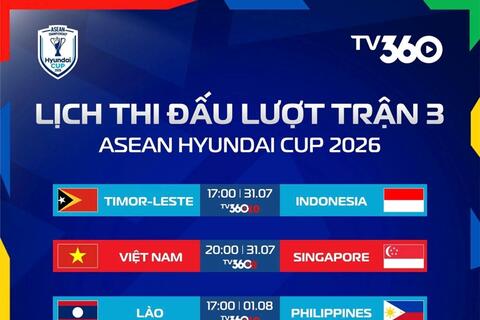 Lịch thi đấu ASEAN Cup 2026 hôm nay (31-7): Tâm điểm Việt Nam đấu Singapore