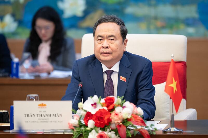 Chủ tịch Quốc hội Trần Thanh Mẫn phát biểu tại cuộc hội kiến. Ảnh: Phạm Thắng