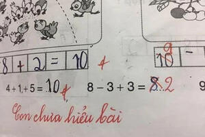 Học sinh tiểu học làm phép tính "8-3+3=8" bị cô gạch đỏ và sửa lại thành 2, cả cõi mạng dậy sóng