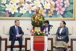 Đồng chí Lê Minh Hưng làm việc với Trưởng ban Tổ chức Trung ương Đảng Nhân dân Cách mạng Lào