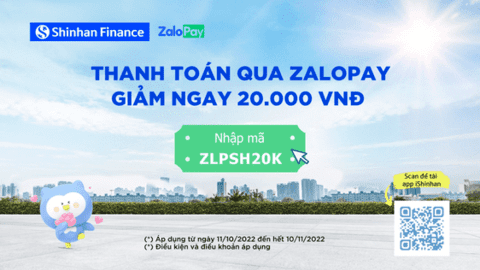 Thanh toán qua ZaloPay, giảm ngay 20.000 đồng