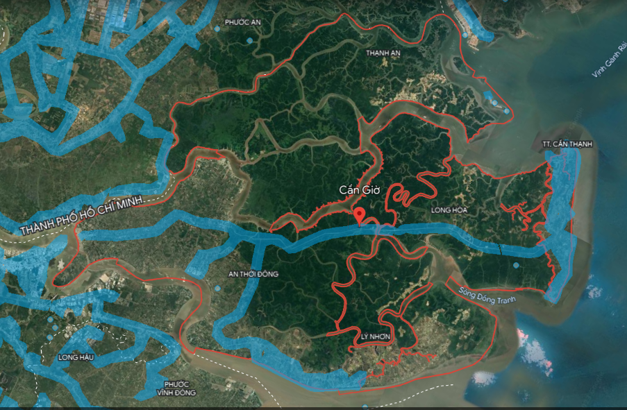 Cần Giờ là huyện duy nhất củaTP HCM giáp biển với 23 km bờ biển