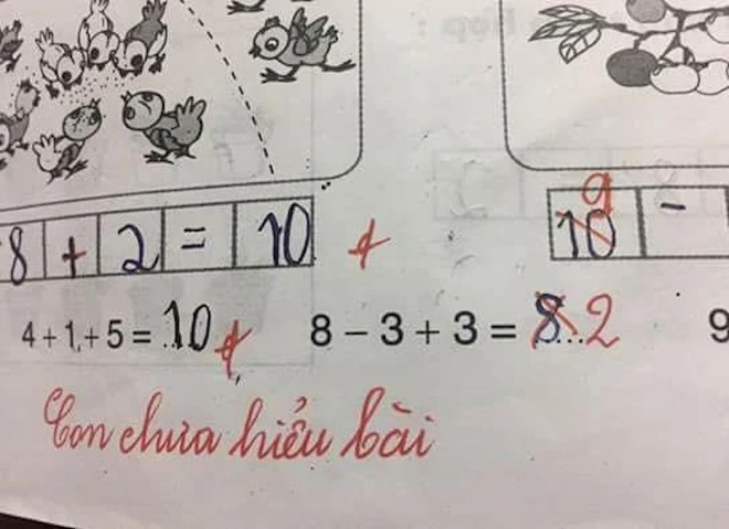 Học sinh tiểu học làm phép tính "8-3+3=8" bị cô gạch đỏ và sửa lại thành 2, cả cõi mạng dậy sóng- Ảnh 1.