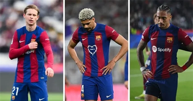 3 cái tên trong danh sách có thể bán của Barca (trái sang) De Jong, Araujo và Raphinha