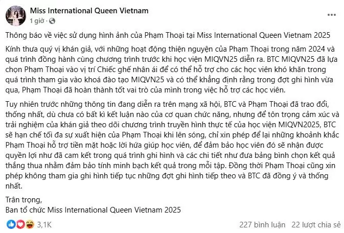 Miss International Queen Vietnam hạn chế hình ảnh của Phạm Thoại