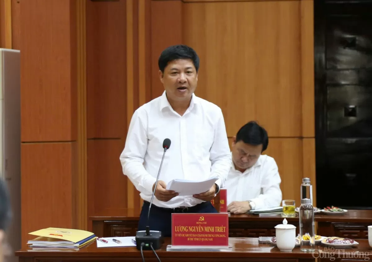 Bí thư Tỉnh ủy Quảng Nam Lương Nguyễn Minh Triết báo cáo tại buổi làm việc