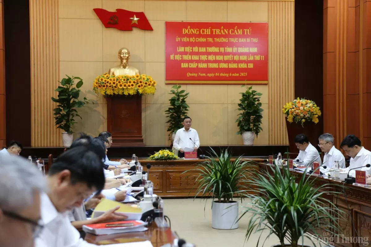 Ủy viên Bộ Chính trị, Thường trực Ban Bí thư Trần Cẩm Tú làm việc với Ban Thường vụ Tỉnh ủy Quảng Nam