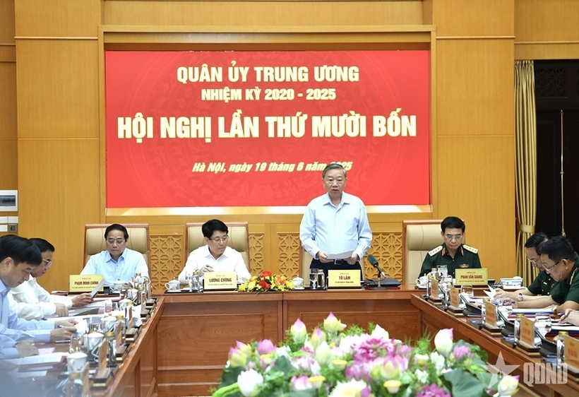 Tổng Bí thư Tô Lâm phát biểu tại hội nghị. Ảnh: QĐND