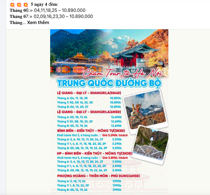 Du lịch Trung Quốc "ngân sách nào cũng có lựa chọn". Ảnh chụp màn hình