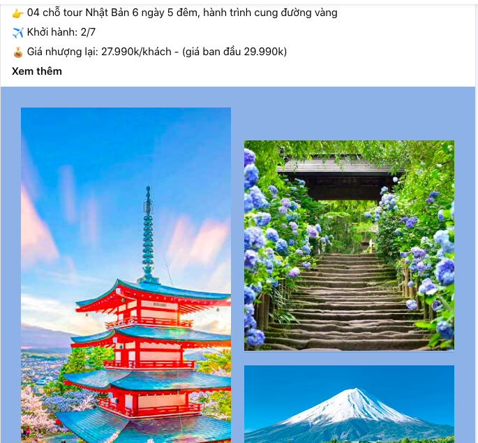 Tour Nhật Bản thiết kế chỉ với 28 triệu. Ảnh chụp màn hình