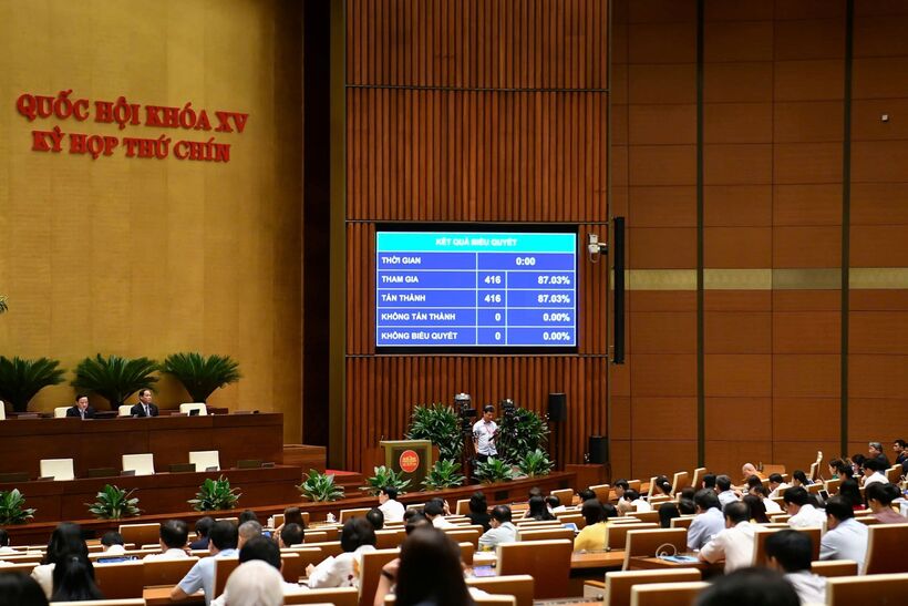 100% đại biểu có mặt tán thành thông qua Luật Quốc tịch sửa đổi. Ảnh: QH