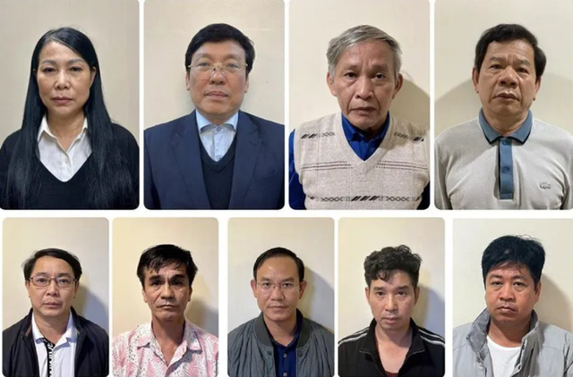 Các bị cáo (từ trái qua hàng trên): Hoàng Thị Thúy Lan, Lê Duy Thành, Cao Khoa, Đặng Văn Minh cùng nhiều bị can khác trong vụ án. Ảnh: Bộ Công an