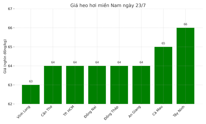 Biểu đồ giá heo hơi miền Nam ngày 23/7