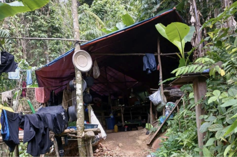 Lán trại được các đối tượng khai thác vàng trái phép dựng lên. Ảnh: Ban Quản lý rừng phòng hộ lưu vực sông Bến Hải