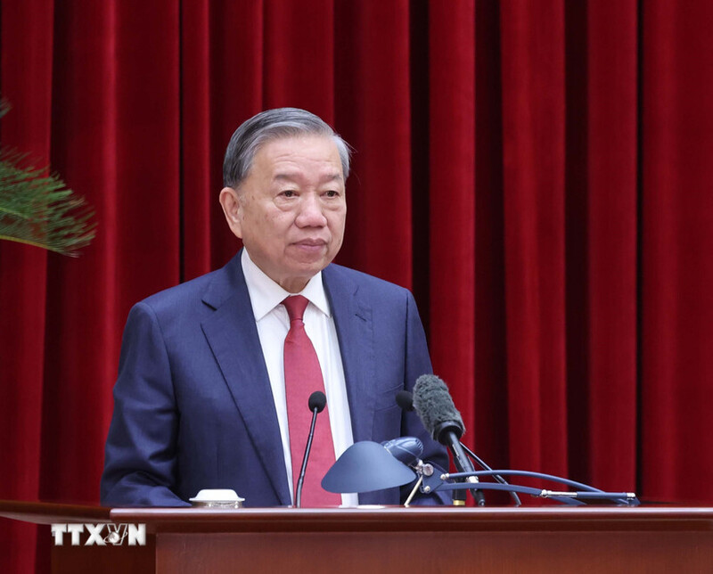 Tổng Bí thư Tô Lâm phát biểu khai mạc Hội nghị lần thứ 14 Ban Chấp hành Trung ương Đảng khóa XIII. Ảnh: TTXVN.
