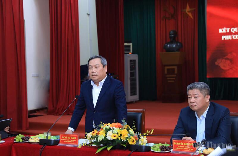 Chủ tịch UBND TP. Hà Nội Vũ Đại Thắng phát biểu kết luận buổi làm việc. Ảnh: N.H