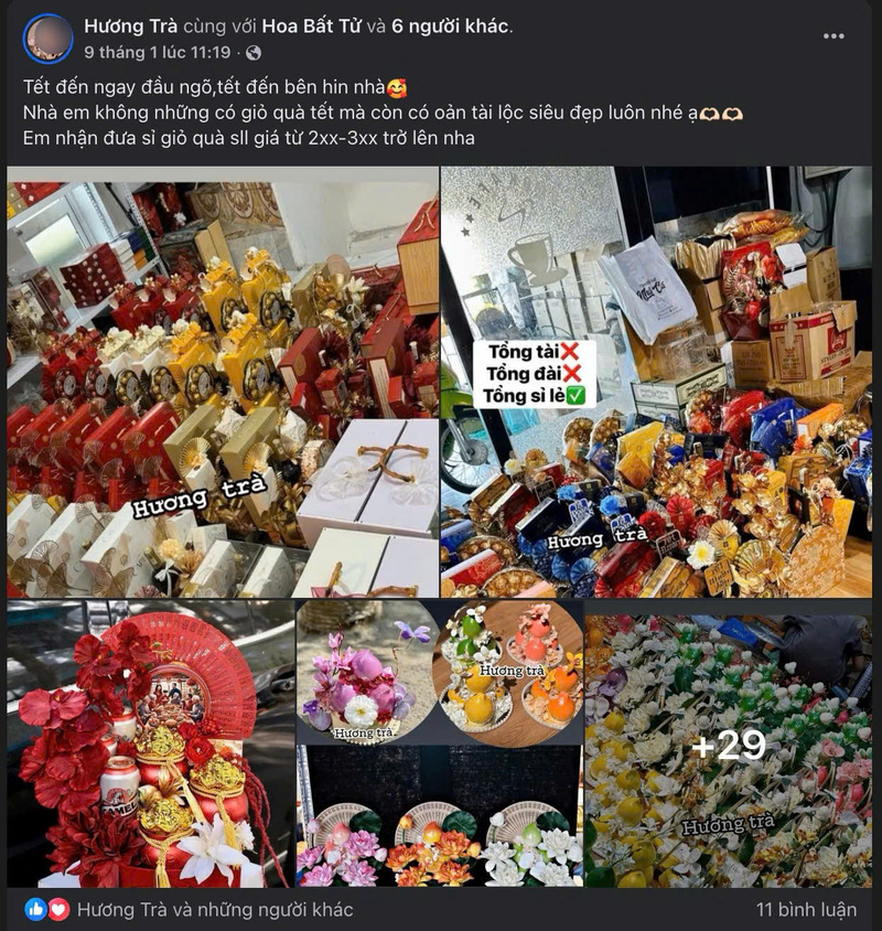 Trên mạng xã hội, các bài đăng quảng cáo về giỏ quà cũng đang được nhiều khách hàng quan tâm. Ảnh chụp màn hình