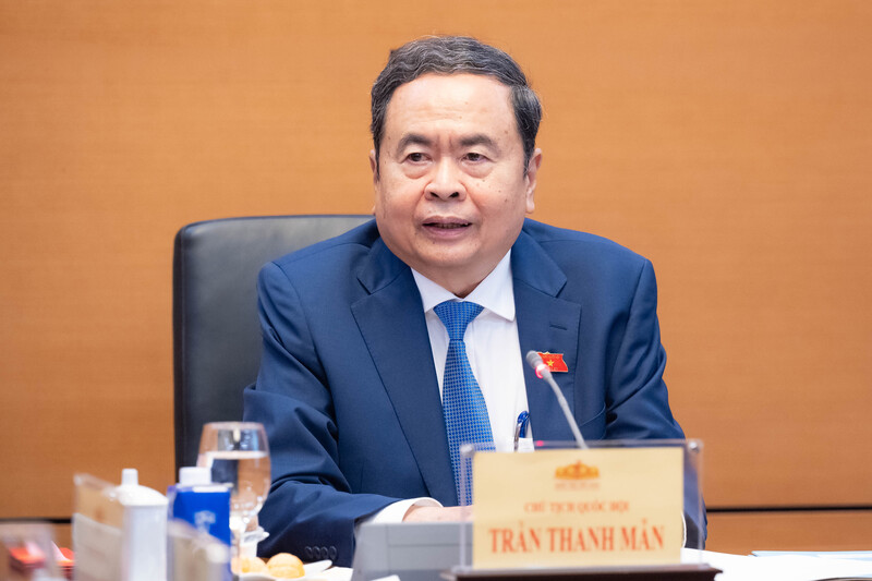 Chủ tịch Quốc hội Trần Thanh Mẫn phát biểu tại cuộc họp giao ban Lãnh đạo Quốc hội. Ảnh: VPQH