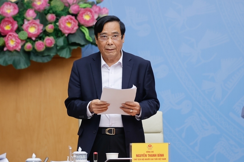 Chủ tịch Hội Người cao tuổi Việt Nam Nguyễn Thanh Bình phát biểu. Ảnh: VGP/Nhật Bắc