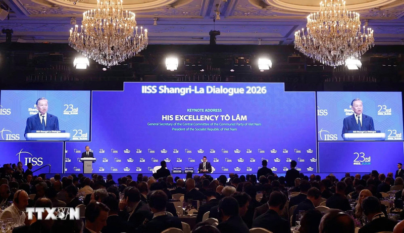 Tổng Bí thư, Chủ tịch nước Tô Lâm phát biểu tại Đối thoại Shangri-La 2026. Ảnh: TTXVN.