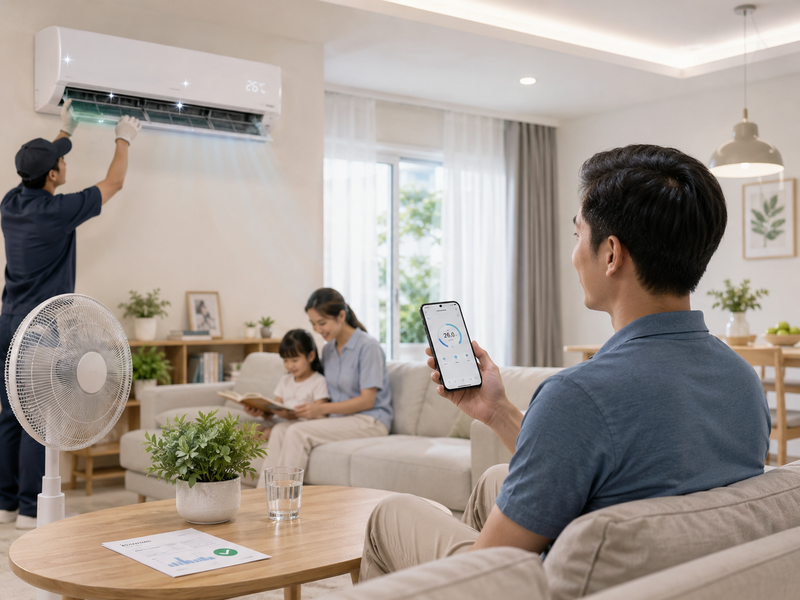 Để tiết kiệm điện, người dân nên cài đặt nhiệt độ điều hòa ở mức 26-27 độ C. Ảnh minh họa