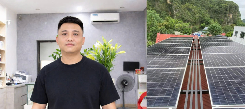 Anh Hà Quang Trường, hộ dân sinh sống tại xã Điền Lư (thuộc huyện Bá Thước cũ trước đây) cùng hệ thống điện mặt trời mái nhà đã được gia đình lắp đặt và đưa khai thác hiệu quả.
