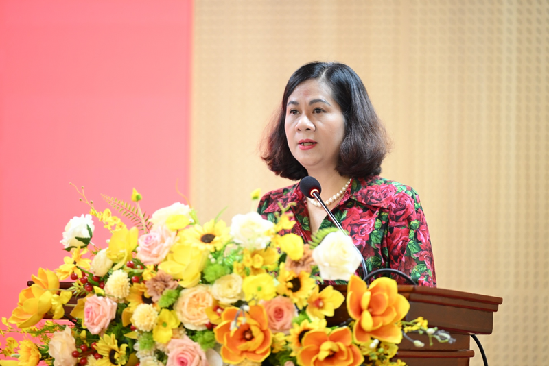 Đồng chí Nguyễn Minh Huệ, Ủy viên Ban Chấp hành Đảng bộ, Bộ Công Thương, Quyền Trưởng ban Tuyên giáo và Dân vận, Đảng ủy Bộ Công Thương, Trưởng ban Tổ chức lớp học phát biểu. Ảnh: Nguyên Khánh