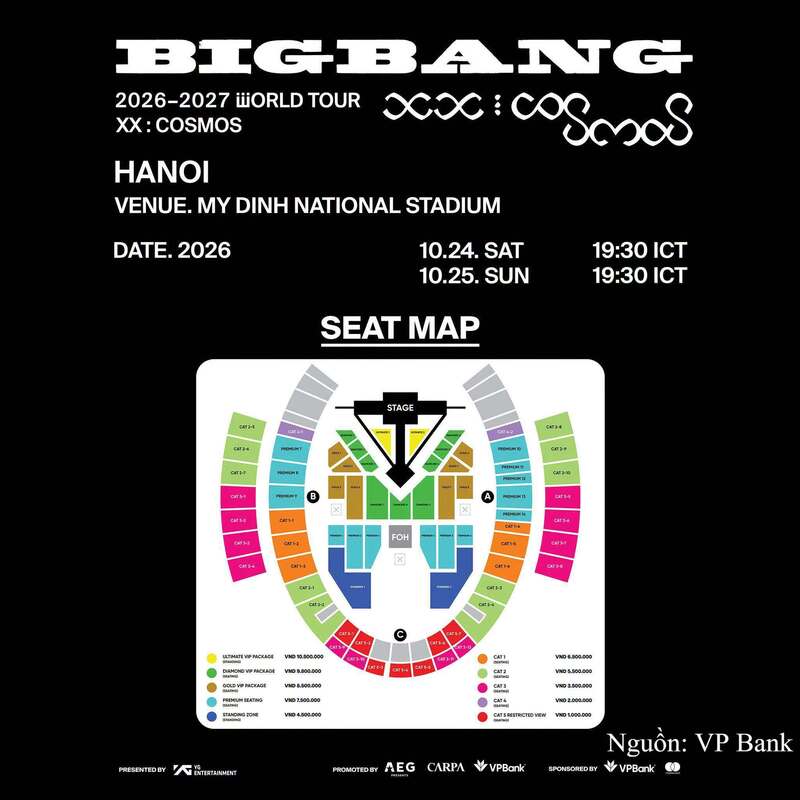 Seat map và giá vé chính thức được công bố.