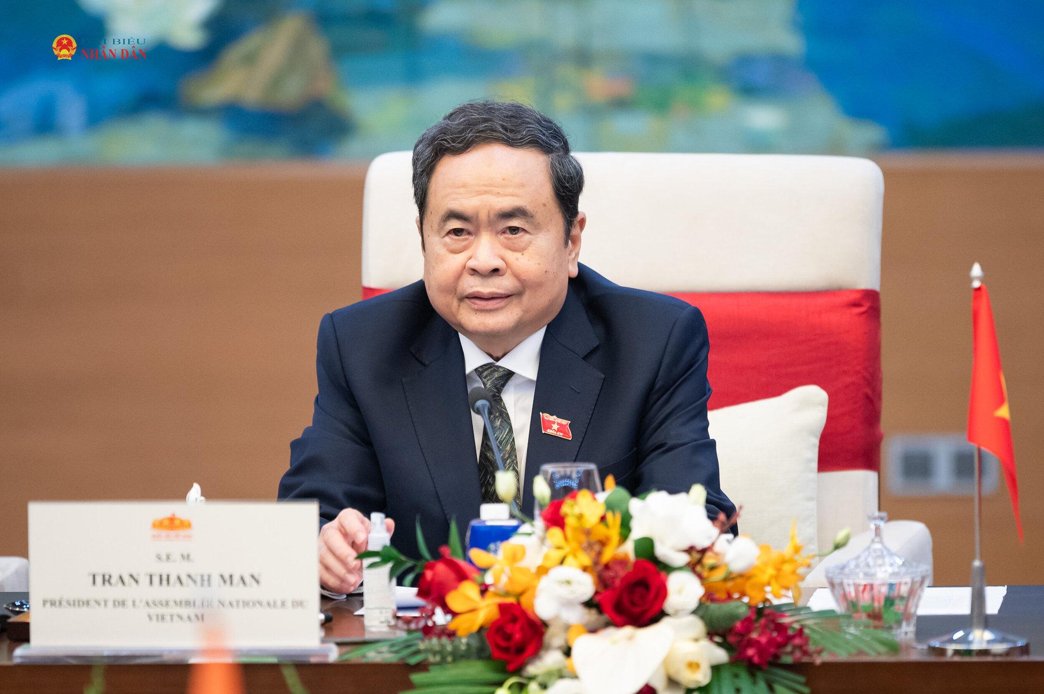 Chủ tịch Quốc hội Trần Thanh Mẫn phát biểu tại hội đàm.